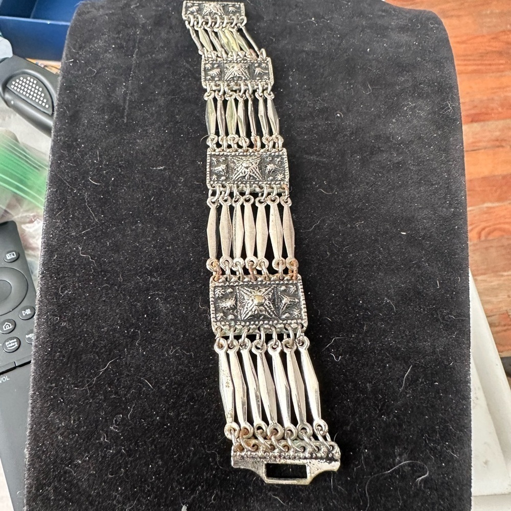 Vintage Taxco Sterling Silver Multi-Row Panel Link Bracelet Unisex - Picture 2 of 8